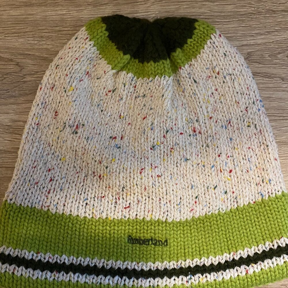 Timberland Speckled Off White/Lime Merino Wool Beanie/Hat